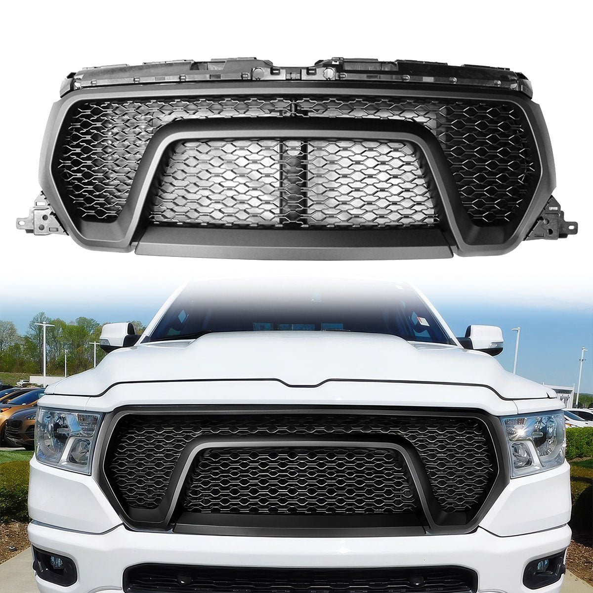 2019-2023 Dodge Ram 1500 Rebel Style Front Bumper Hood Grille Grill