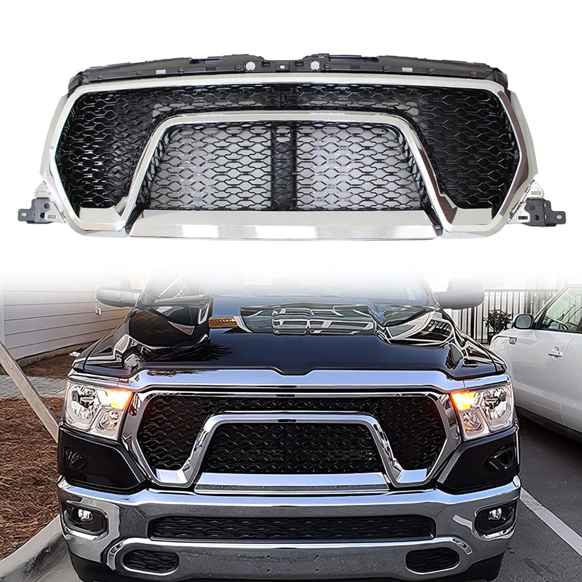 2019-2023 Dodge Ram 1500 Rebel Style Front Bumper Hood Grille Grill