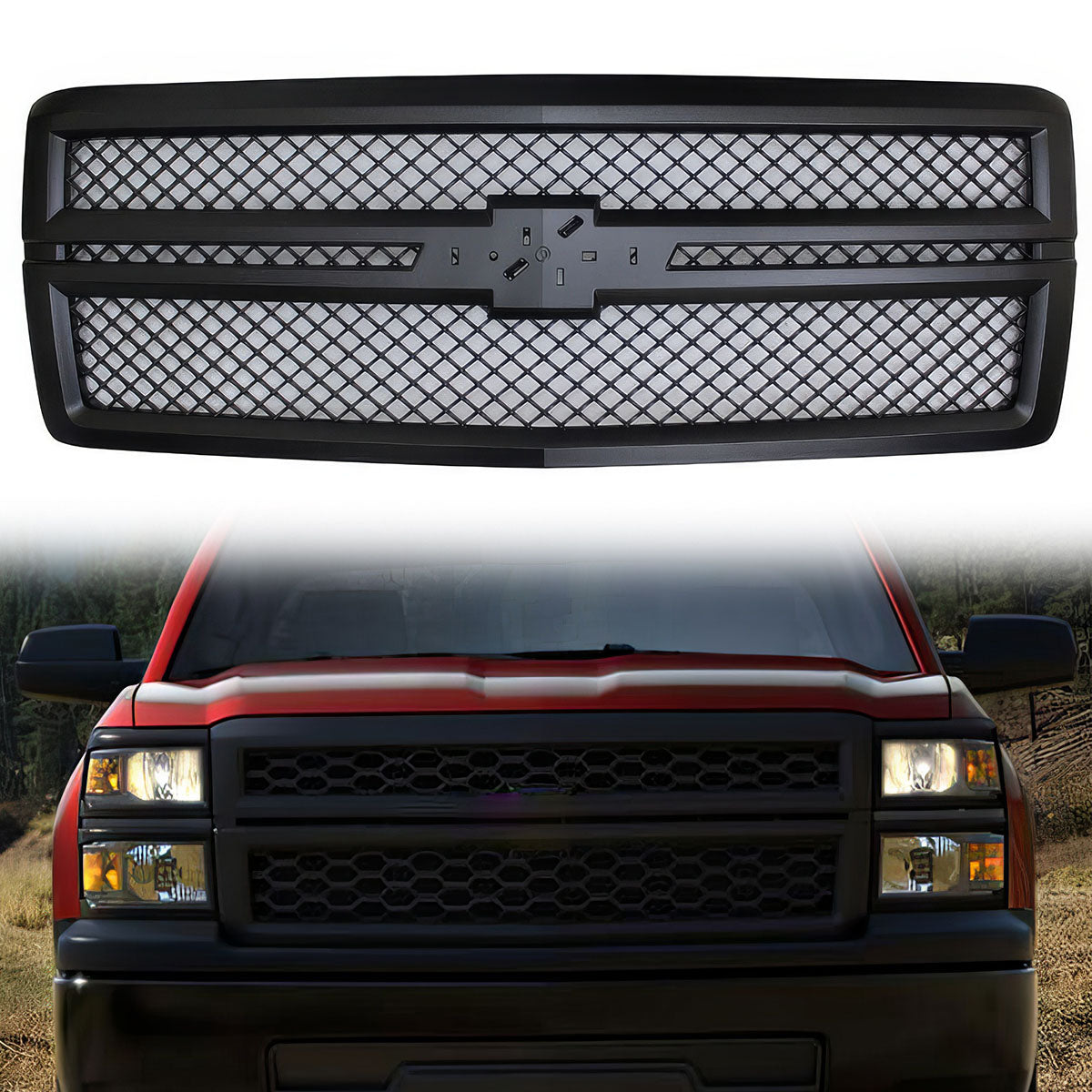 2014-2015 Chevy Silverado 1500 B Style Black Front Hood Grille ABS