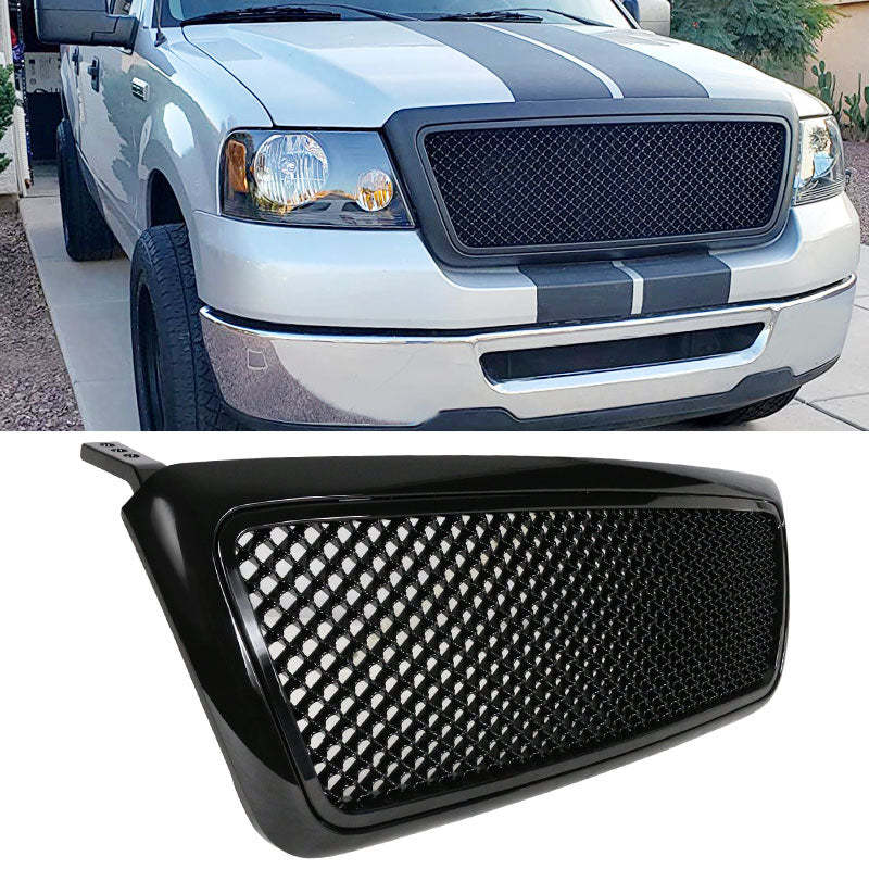 2004-2008 Ford F150 All Black Mesh Style Front Bumper Hood Grille ABS