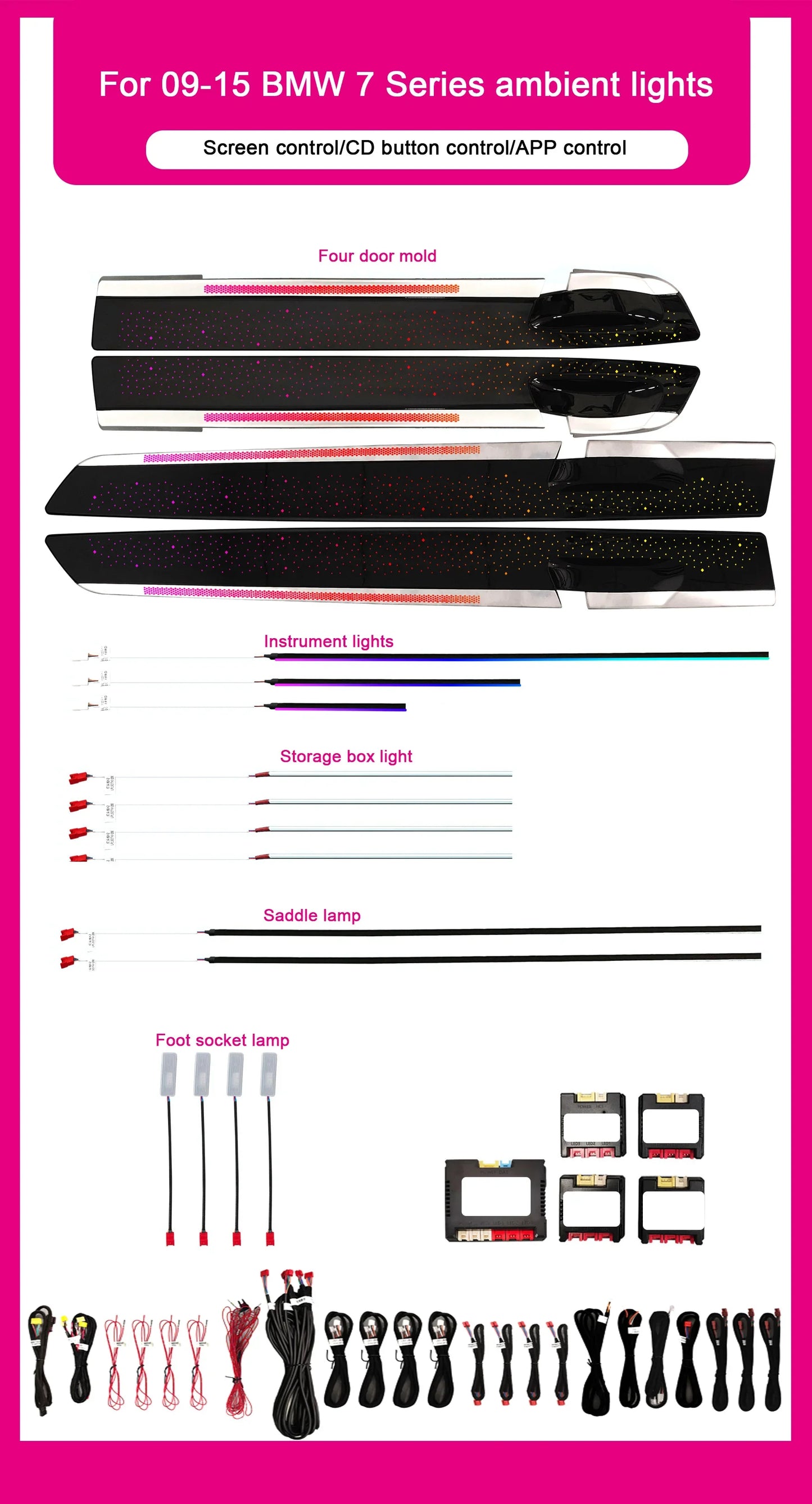 BMW 7 Series F02 Interior 64-Color Symphony LED Ambient Light Kit 2009 - 2015