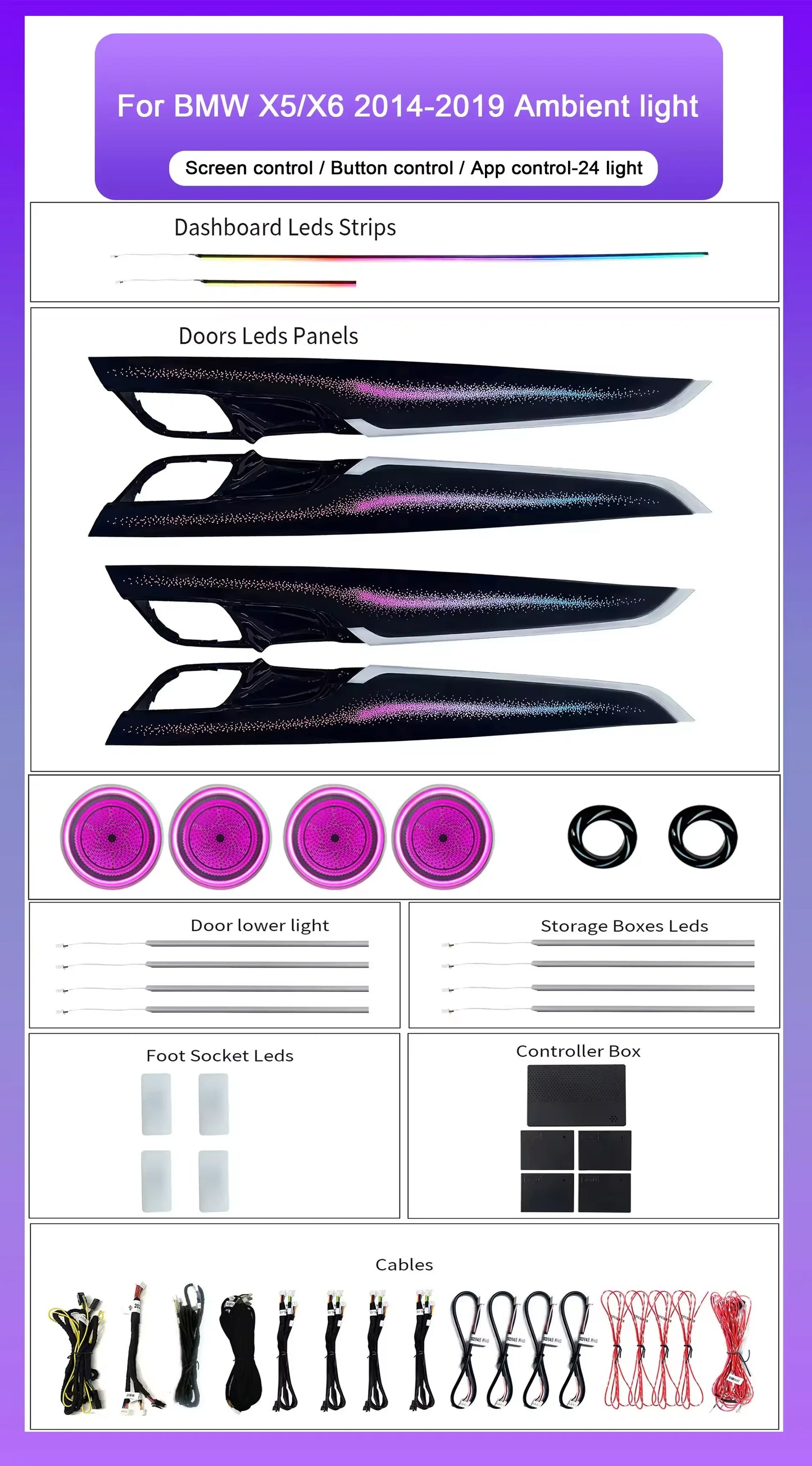 BMW X5 F15 / X6 F16 Interior 64-Color Galaxy LED Ambient Light Kit 2014 - 2018