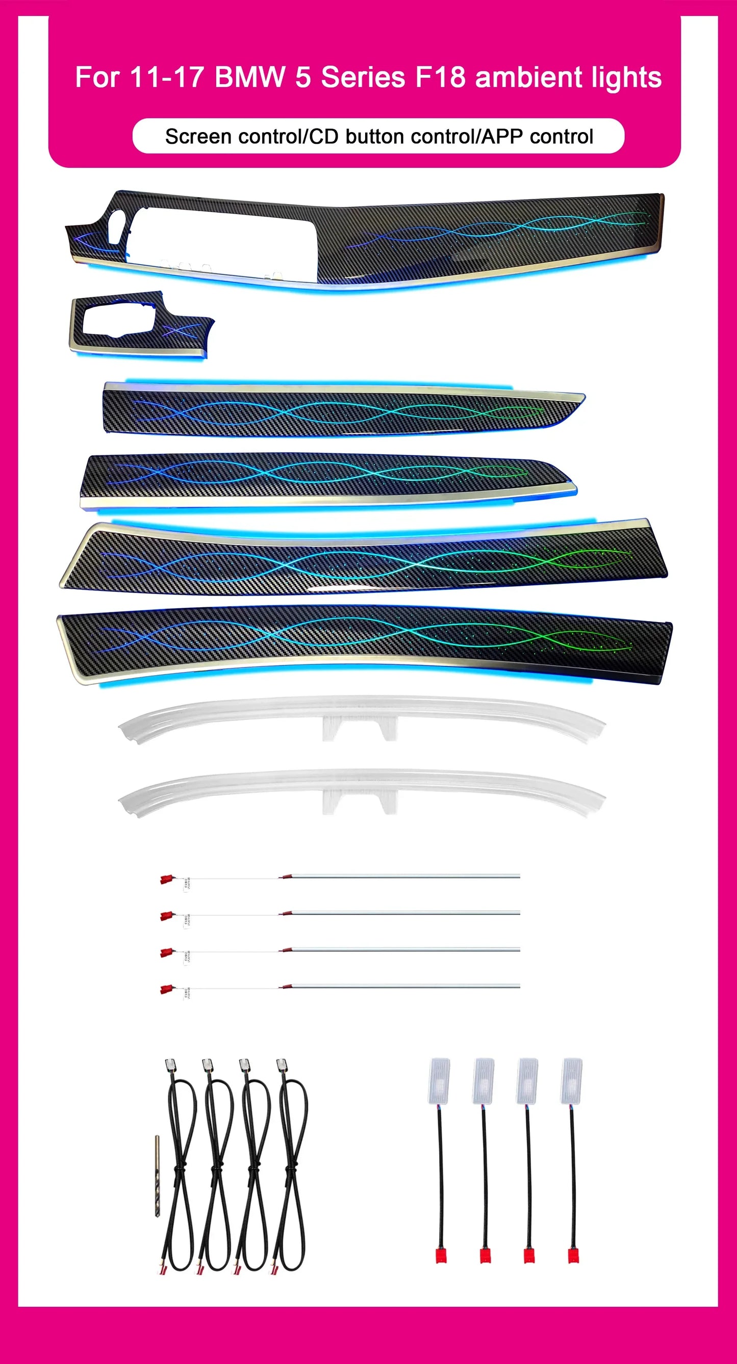 BMW 5 Series F10 / F11 / F18 Interior 64-Color Symphony LED Ambient Light Kit 2011 - 2017