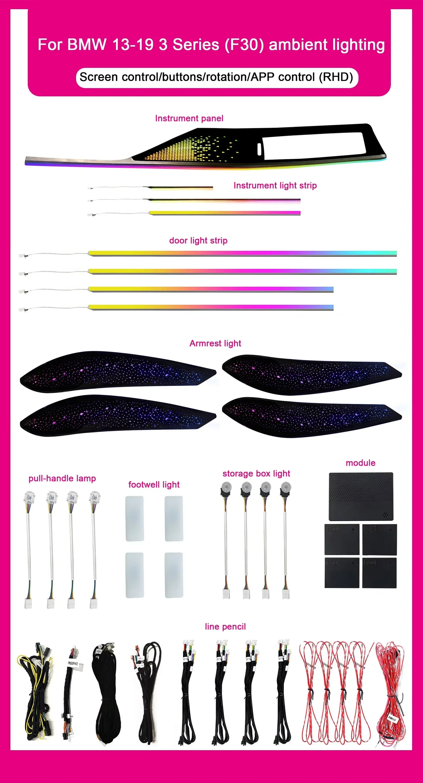 BMW 3 Series F30 / F34 / F35 LHD & RHD Interior 64-Color Symphony Starry Sky LED Ambient Light Kit 2013 - 2019