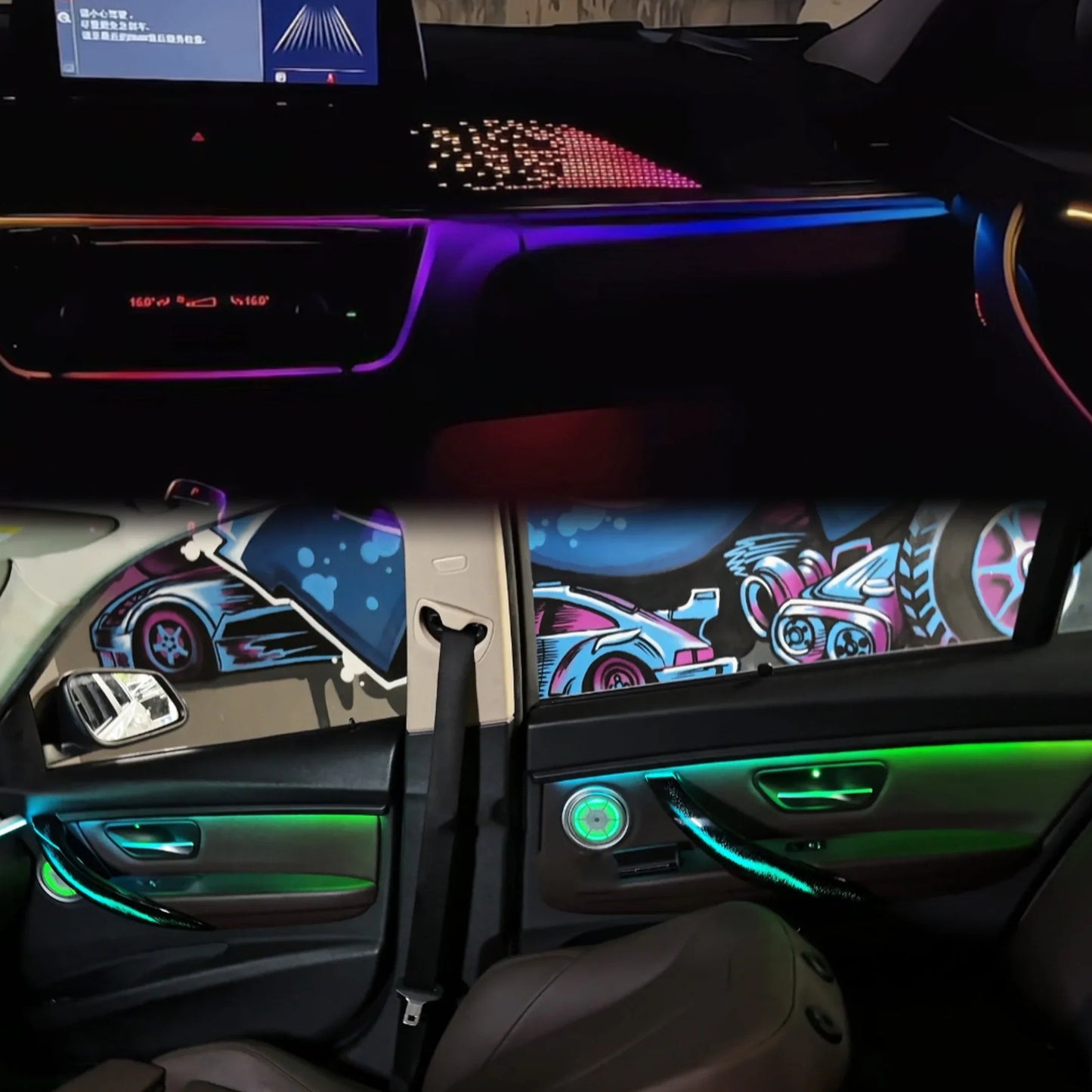 BMW 3 Series F30 RHD Interior 64-Color Dynamic Symphony LED Ambient Light Kit with Armrest Trim 2013 - 2019