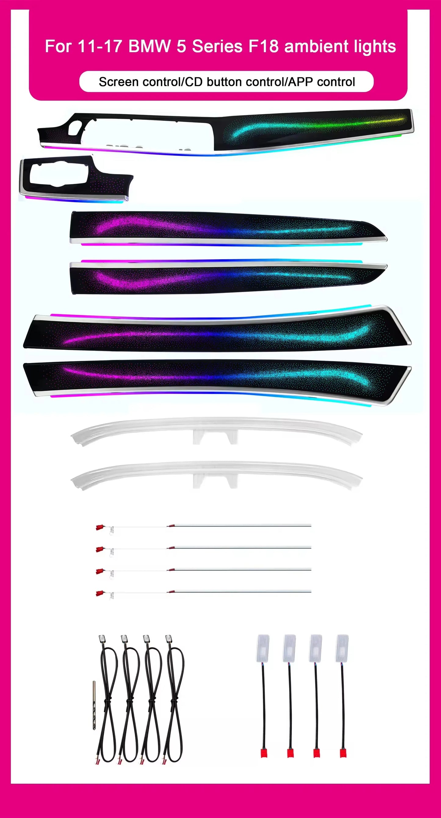 BMW 5 Series F10 / F11 / F18 Interior 64-Color Symphony Rainbow LED Ambient Light Bar Kit 2010 - 2017
