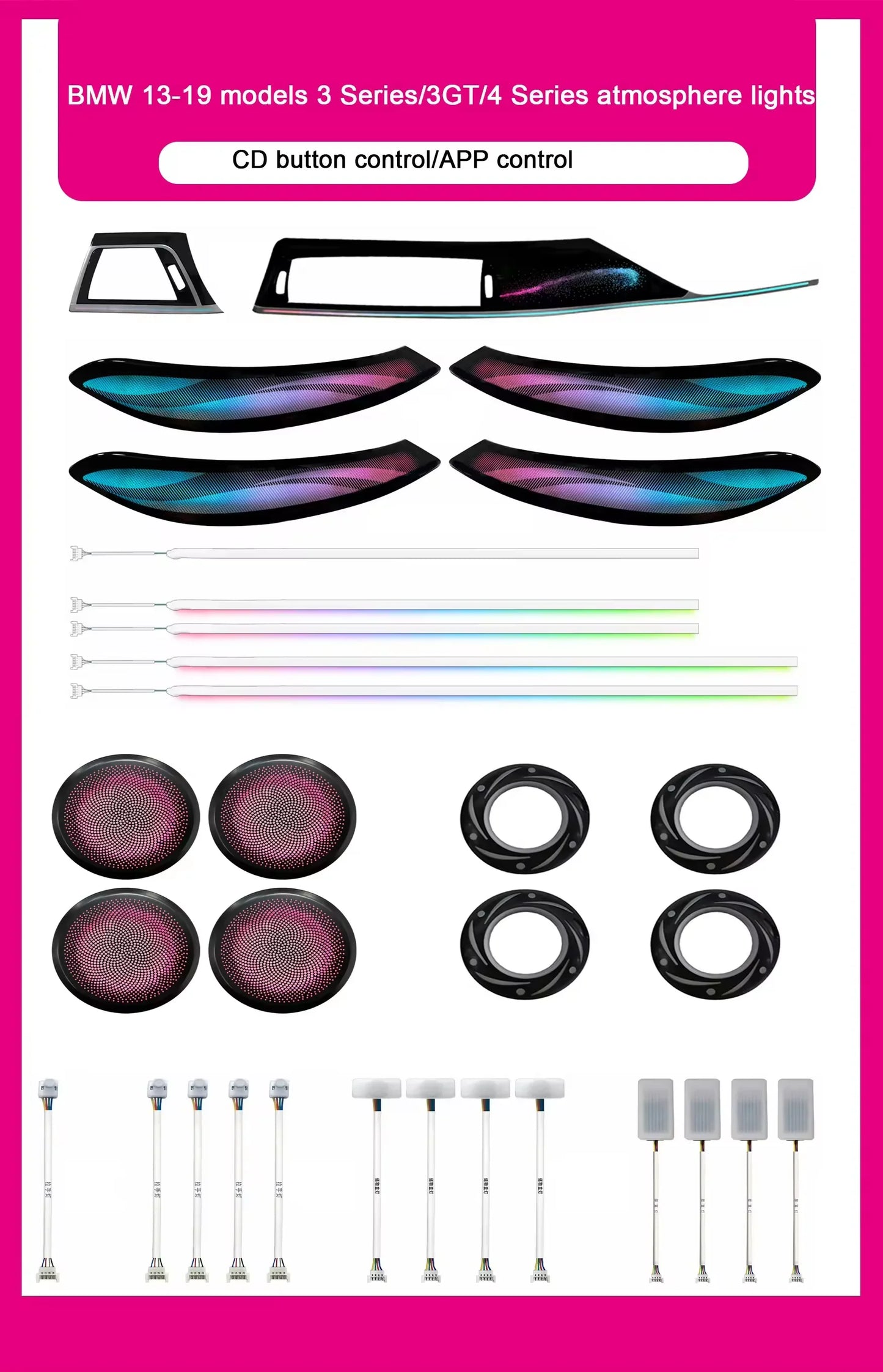 BMW 3 Series F30 / F31 / F34 / F35 / 3GT & 4 Series F36 Gran Coupe Interior 64-Color Dynamic LED Ambient Light Kit 2013 - 2019