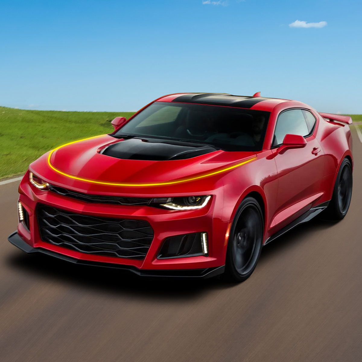 2016-2024 Chevy Camaro ZL1 Black Car Hood Guards Aluminum CF