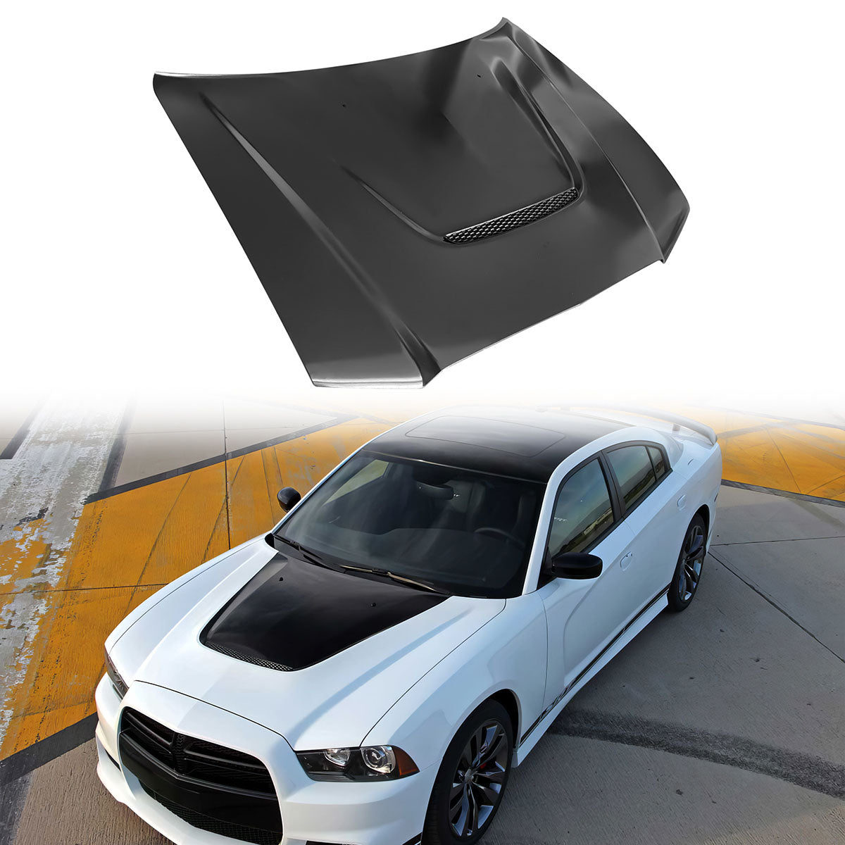 2011-2014 Dodge Charger Hood Replacement SRT 392 Style Aluminum Black