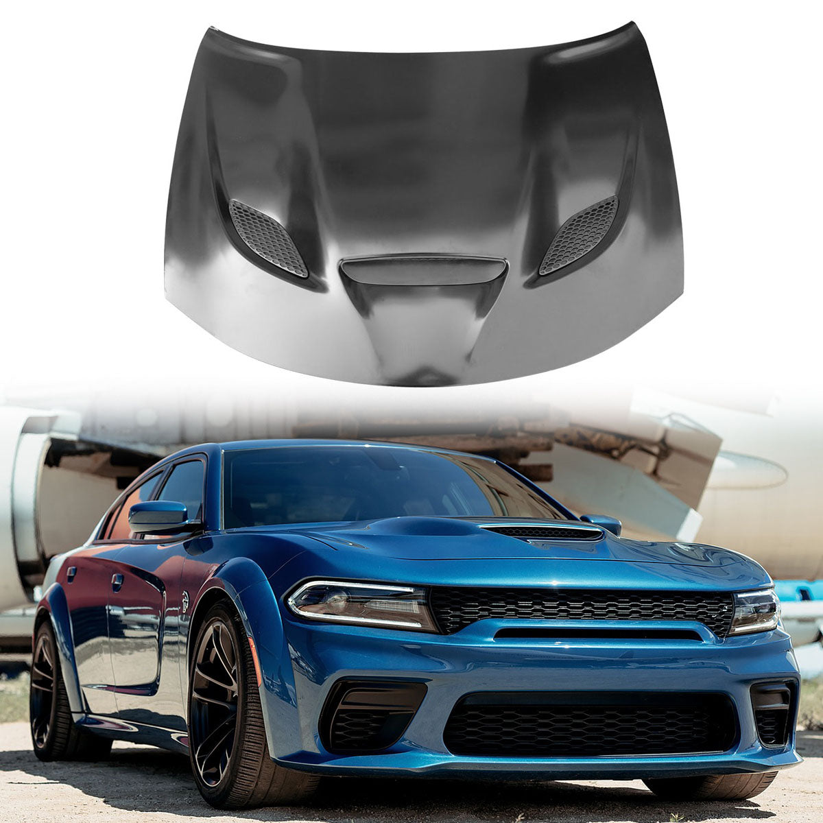 2015-2023 Dodge Charger SRT Style Car Hood Scoop Vent Black Aluminum
