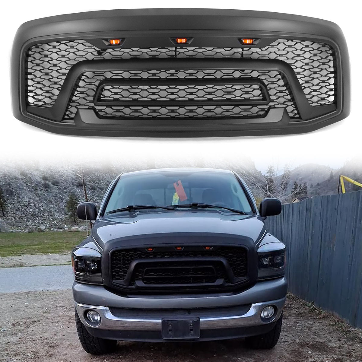 2006-2009 Dodge Ram 1500 2500 3500 Black Grille W/Signal Light