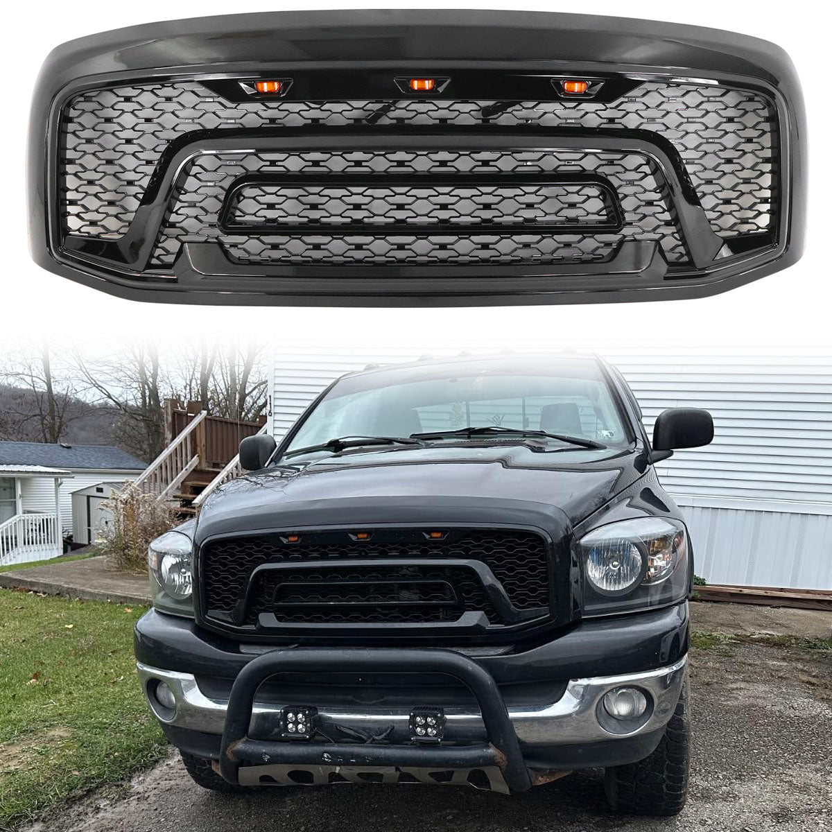 2006-2009 Dodge Ram 1500 2500 3500 Black Grille W/Signal Light