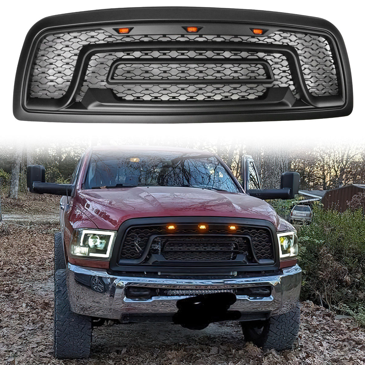 2009-2012 Dodge Ram 1500 Gloss Black Front Upper Grille W/Signal Light