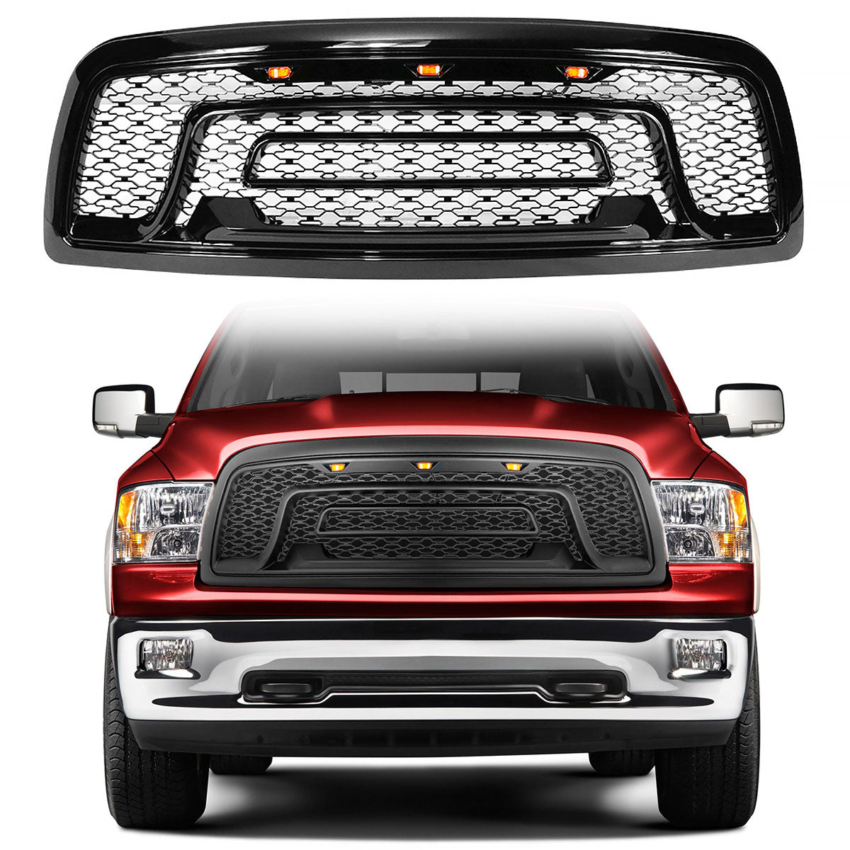 2009-2012 Dodge Ram 1500 Gloss Black Front Upper Grille W/Signal Light
