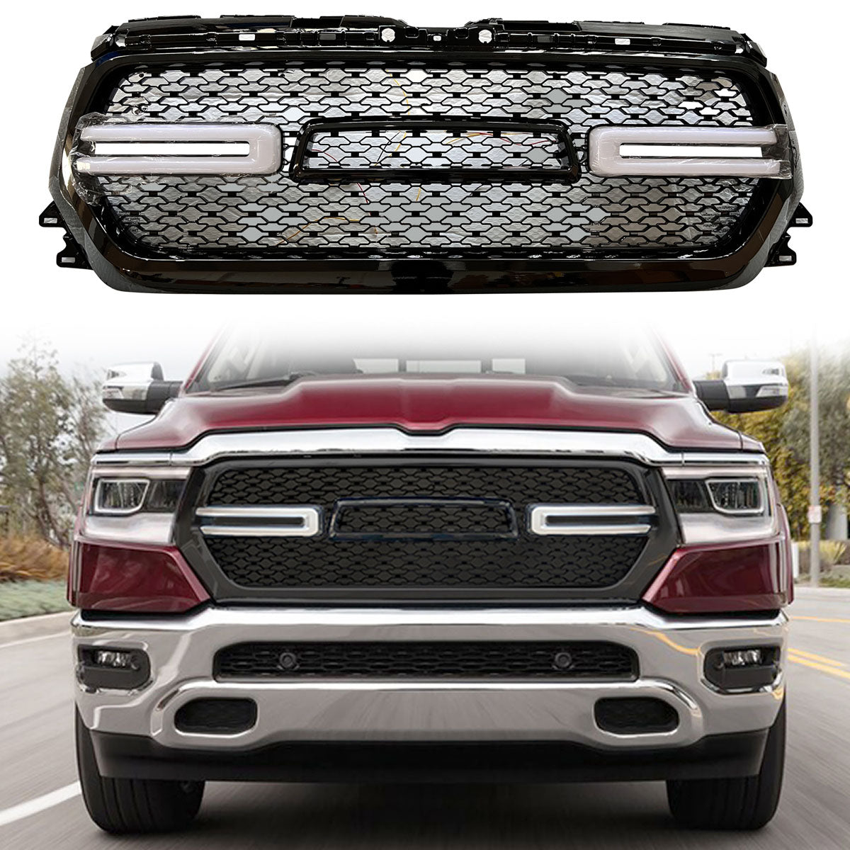 2019-2024 Dodge Ram 1500 Grill Front Mesh Vehicle Grill with LED Light