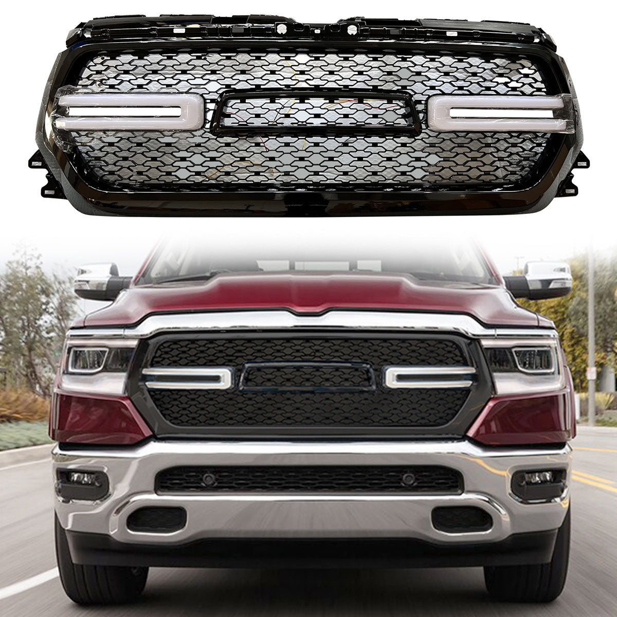 2019-2024 Dodge Ram 1500 Front Hood Grill with Switchback Turn Signal