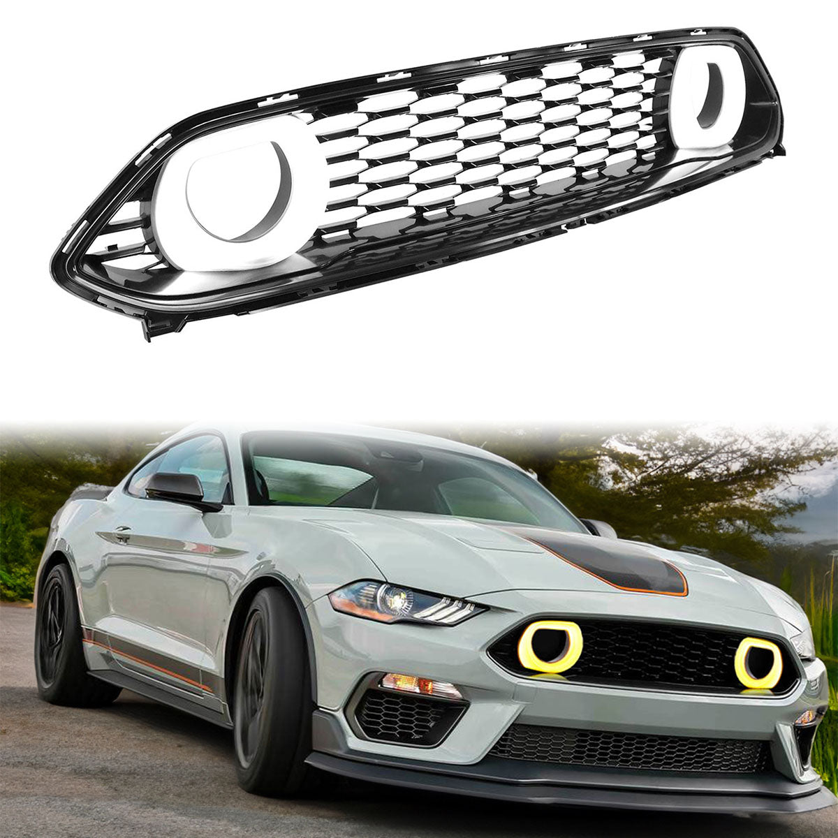 2021-2023 Ford Mustang Mach 1 Car Front Grille Black W/ LED Lamp ABS
