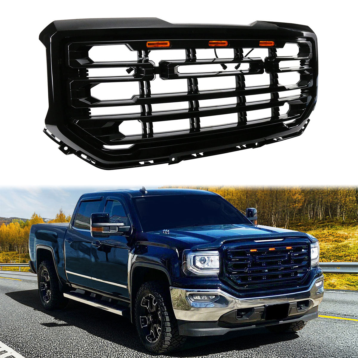 2016-2019 GMC Sierra 1500 Front Bumper Hood Grille Mesh Hood Guard