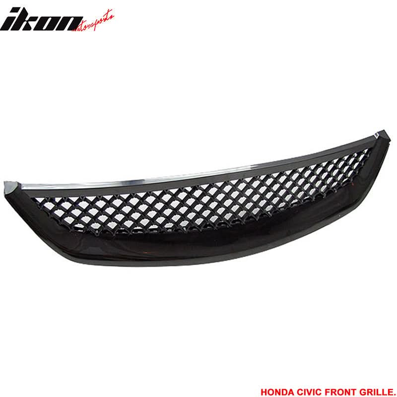 2001-2003 Honda Civic 2Dr 4Dr T-R Black Front Hood Grille Grill ABS