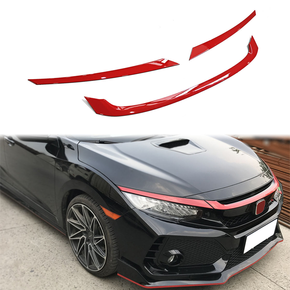 2016-2021 Honda Civic Type R Style Red 3Pc Grille Trim ABS