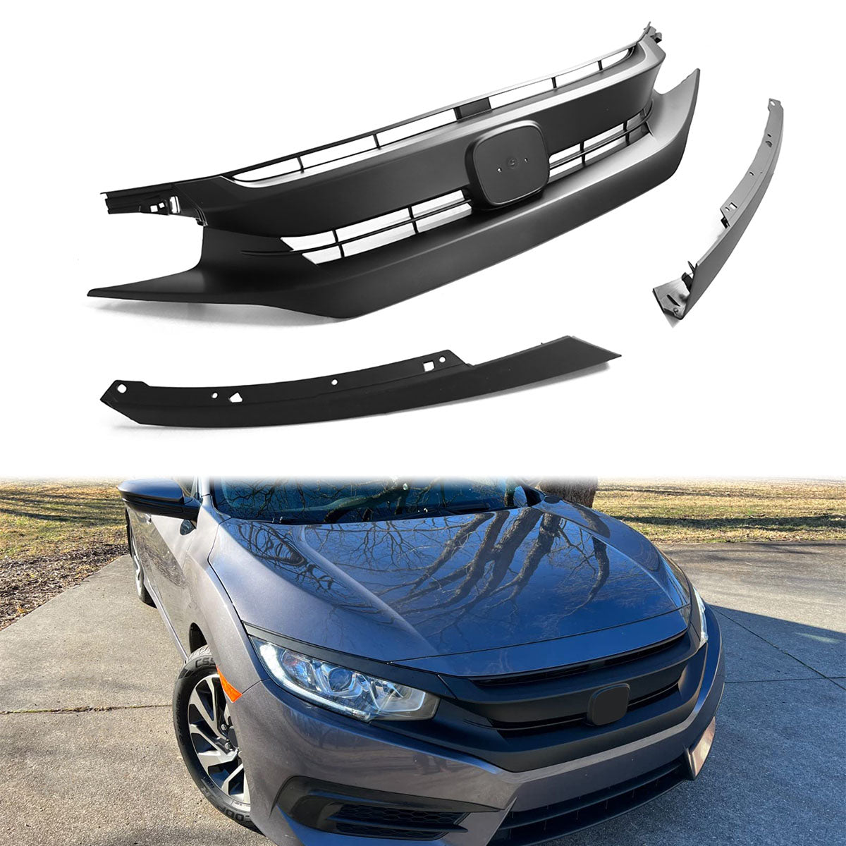 2016-2021 Honda Civic 10th OEM Matte Black Front Bumper Hood Grille