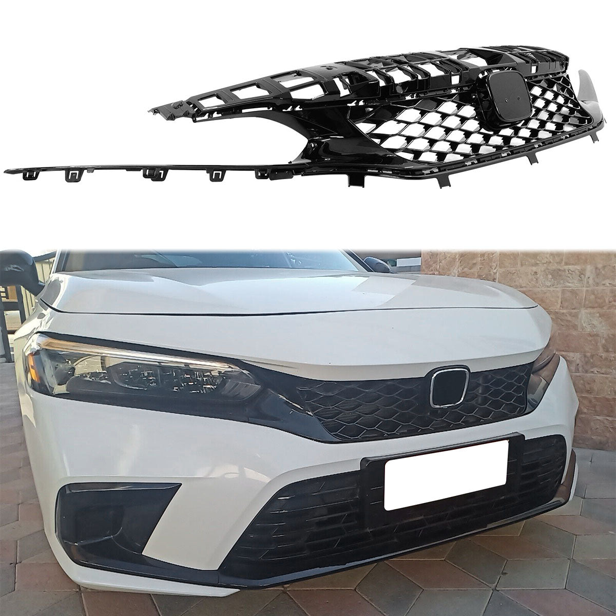 2022-2024 Honda Civic Hatchback Car Grill Type R Style Gloss Black ABS