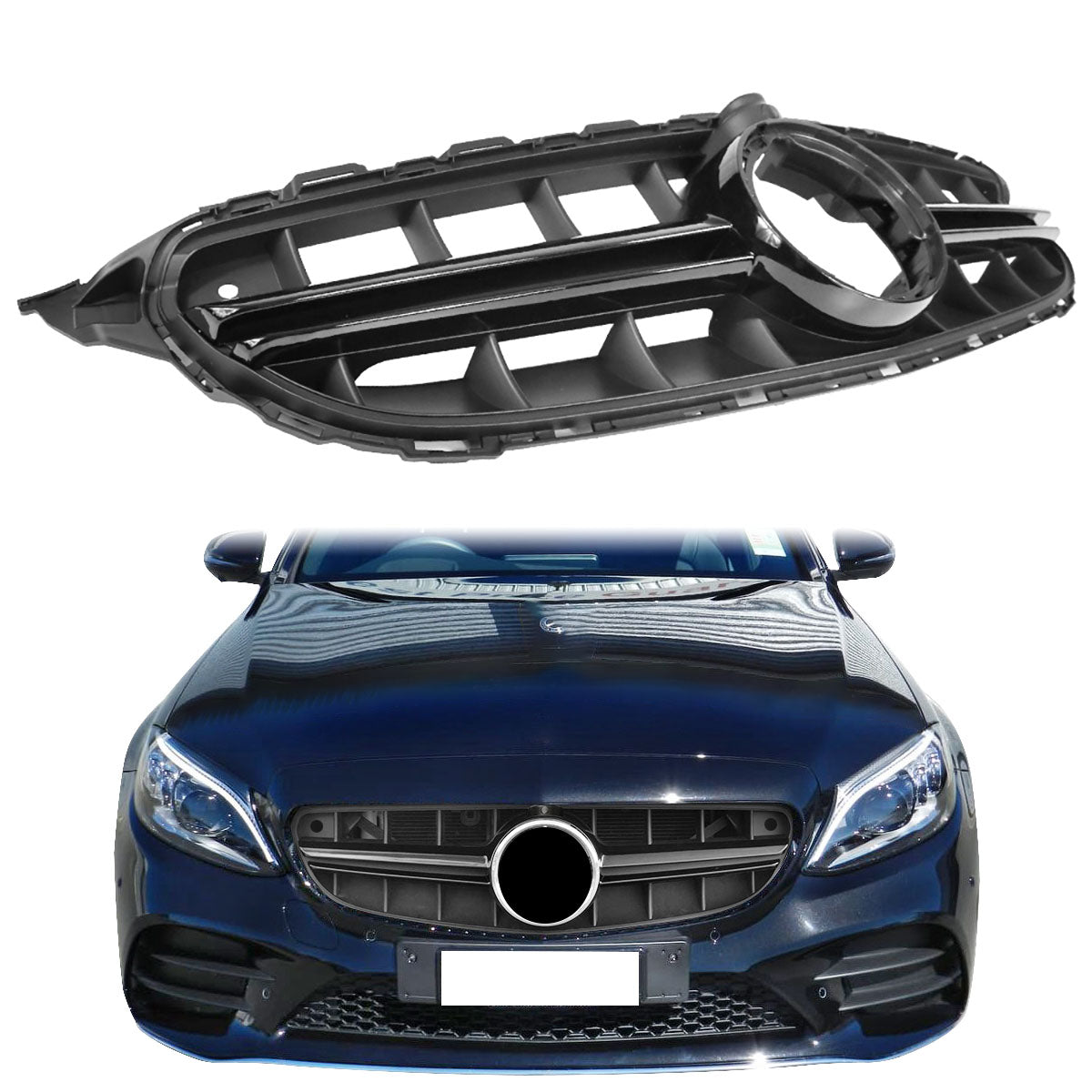 2019-2020 Benz W205 C300 Vertical Unpainted Front Grille w/Camera Hole