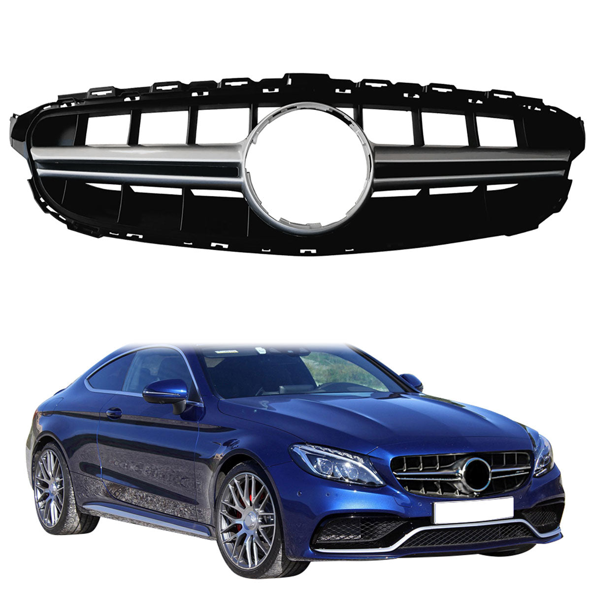 2015-2018 Benz W205 C-Class Vertical AMG Style Silver Front Grille