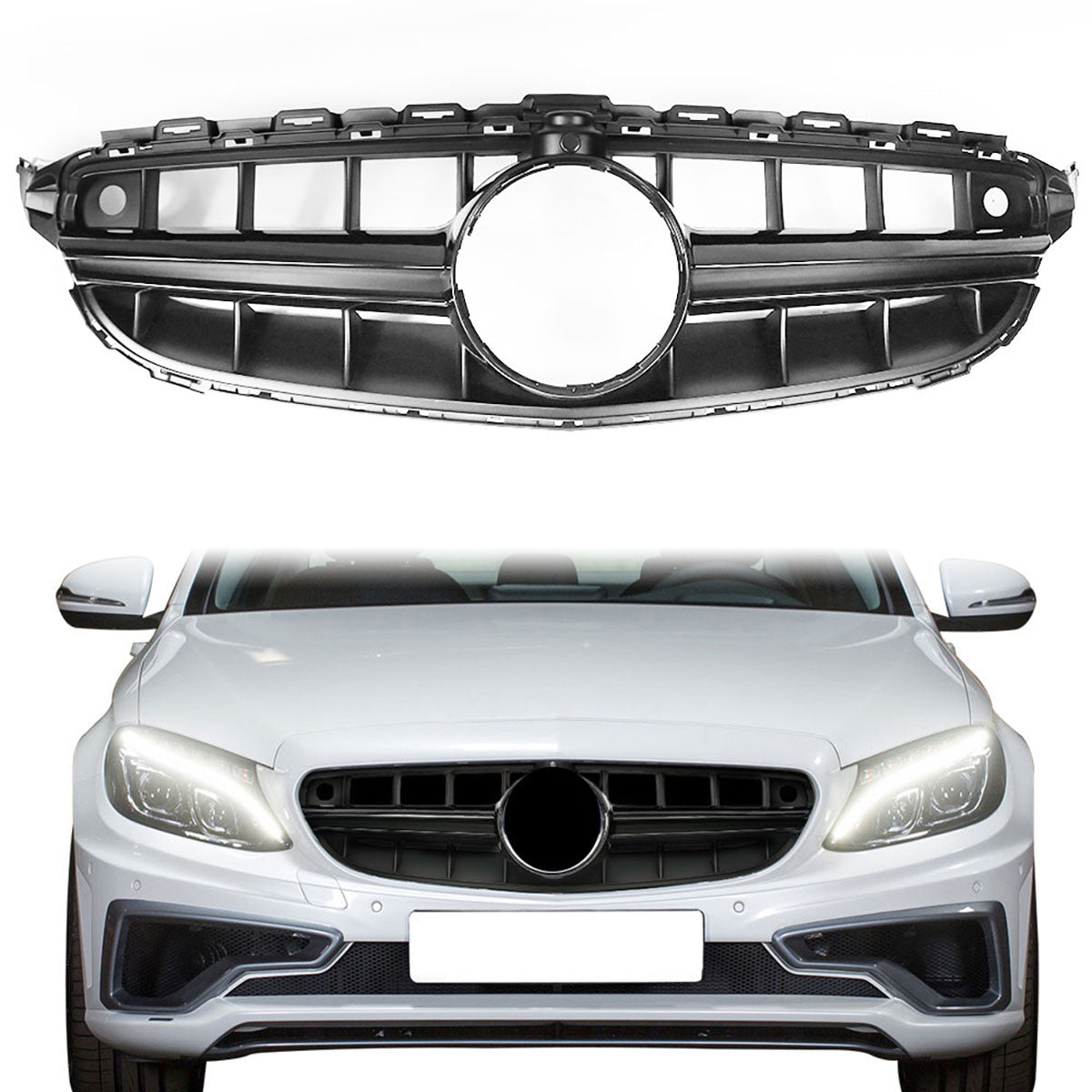 2015-2018 Mercedes-Benz W205 Vertical Black Front Grille W Camera Hole