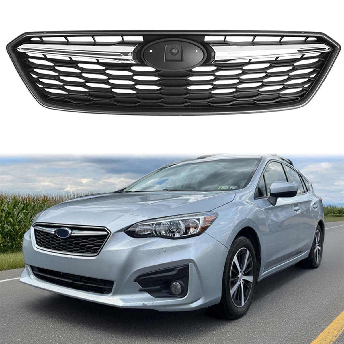2017-2019 Subaru Impreza OE Front Bumper Grille Gray W/ Chrome ABS