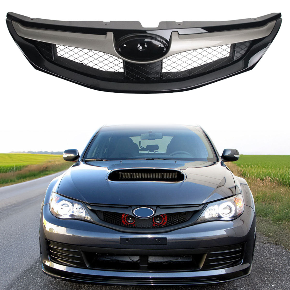 2008-2010 Subaru Impreza WRX OE Style Grille Gloss Black W/ Silver ABS