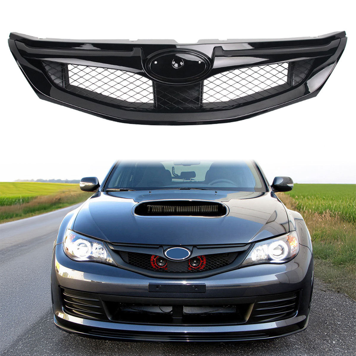 2008-2010 Subaru Impreza WRX Hatchback OE Style Grille Gloss Black ABS