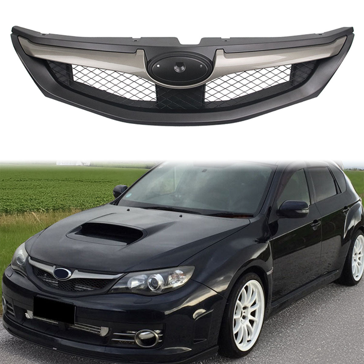 2008-2010 Subaru Impreza WRX OE Style Grille Matte Black W/ Silver ABS