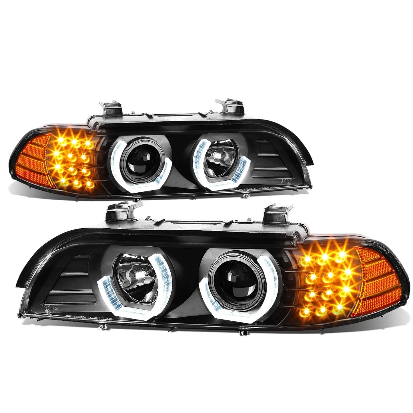 96-03 BMW 5 Series 3D Crystal Halo Projector LED Headlights Black