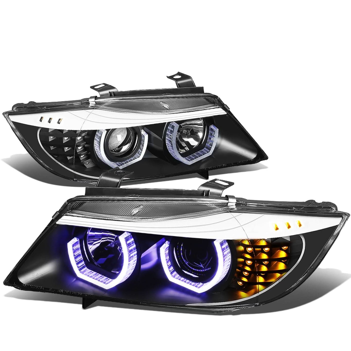 06-08 BMW 3-Series Crystal Halo Projector LED Headlights Black