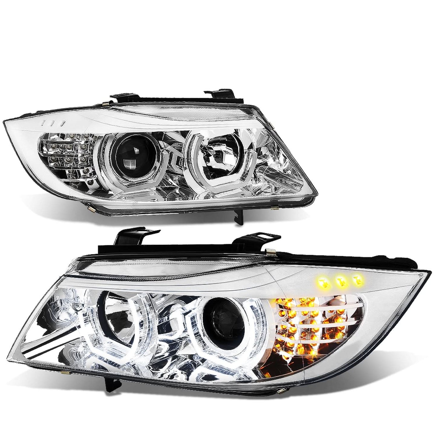 06-12 BMW 3-Series E90 3D Crystal Halo Projector LED Headlights Chrome