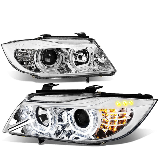06-12 BMW 3-Series E90 3D Crystal Halo Projector LED Headlights Chrome