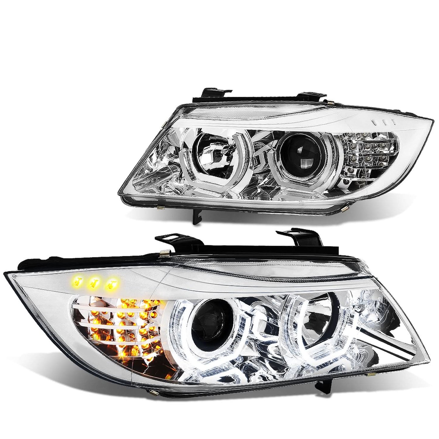 06-12 BMW 3-Series E90 3D Crystal Halo Projector LED Headlights Chrome