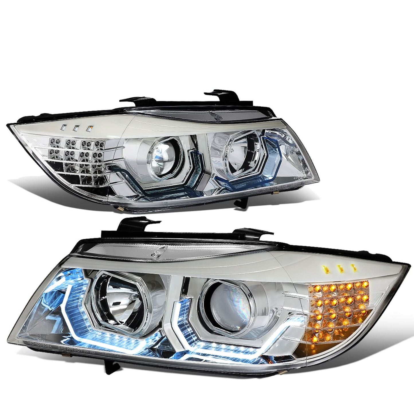 06-12 BMW 3-Series E90 3D Crystal Halo Projector LED Headlights Chrome