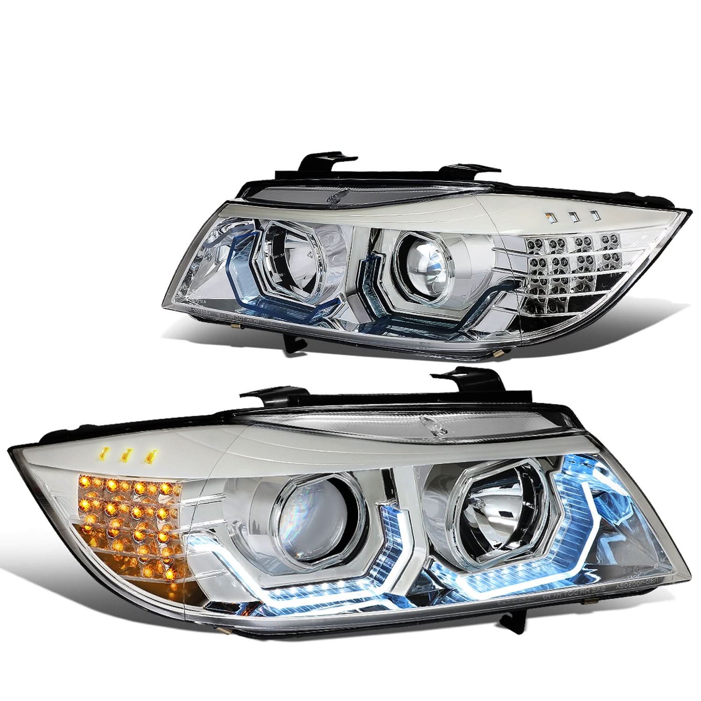 06-12 BMW 3-Series E90 3D Crystal Halo Projector LED Headlights Chrome