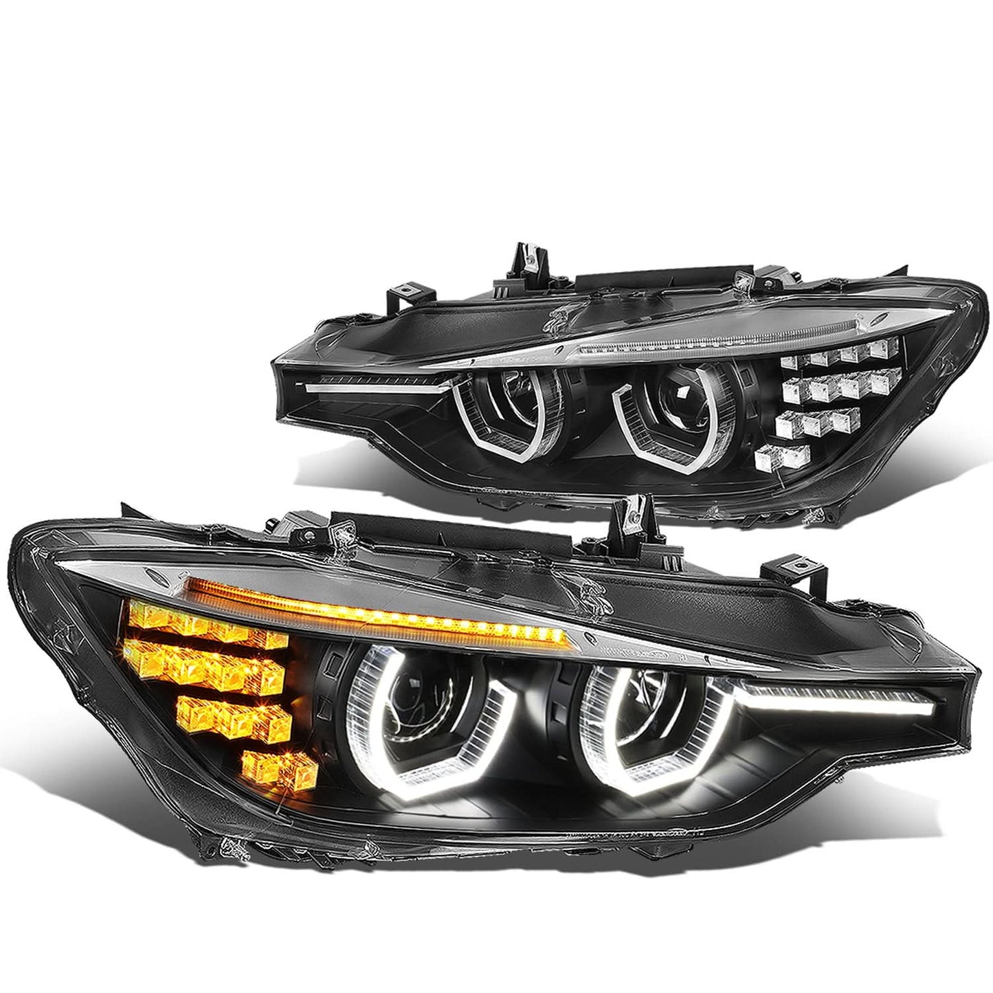 2012-2016 BMW F30 3-Series 3D LED Bar Headlights Black Housing