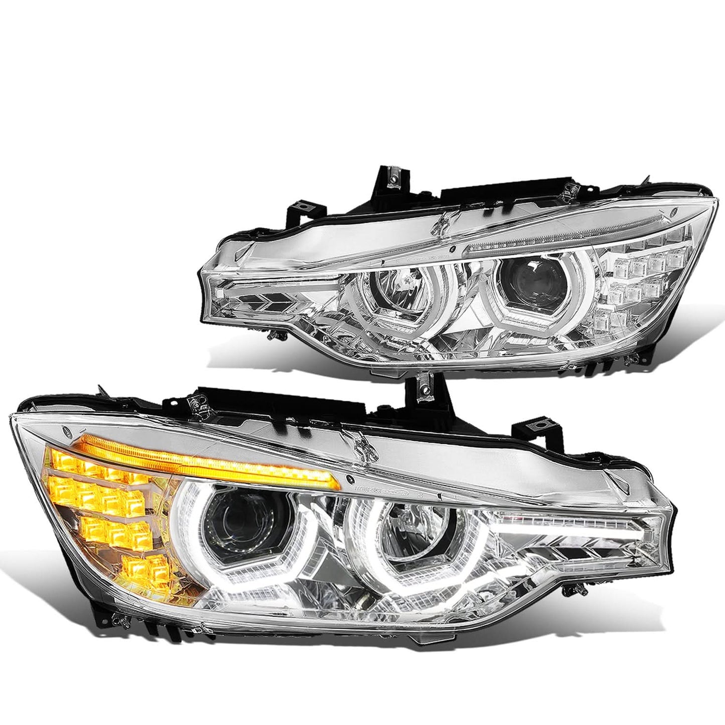 2012-2016 BMW F30 3-Series 3D LED Bar Headlights Chrome Housing