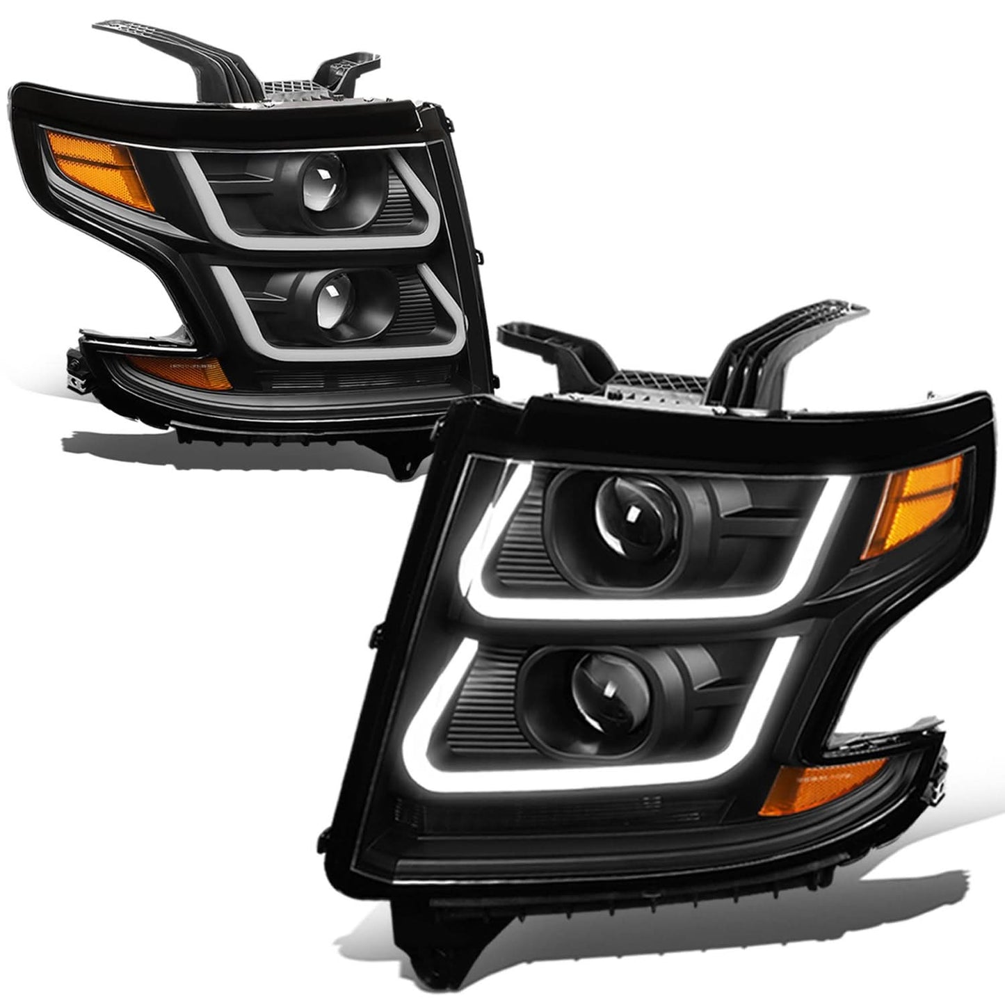15-18 Chevrolet Suburban/Tahoe 3D LED Projector Headlights Black/Amber