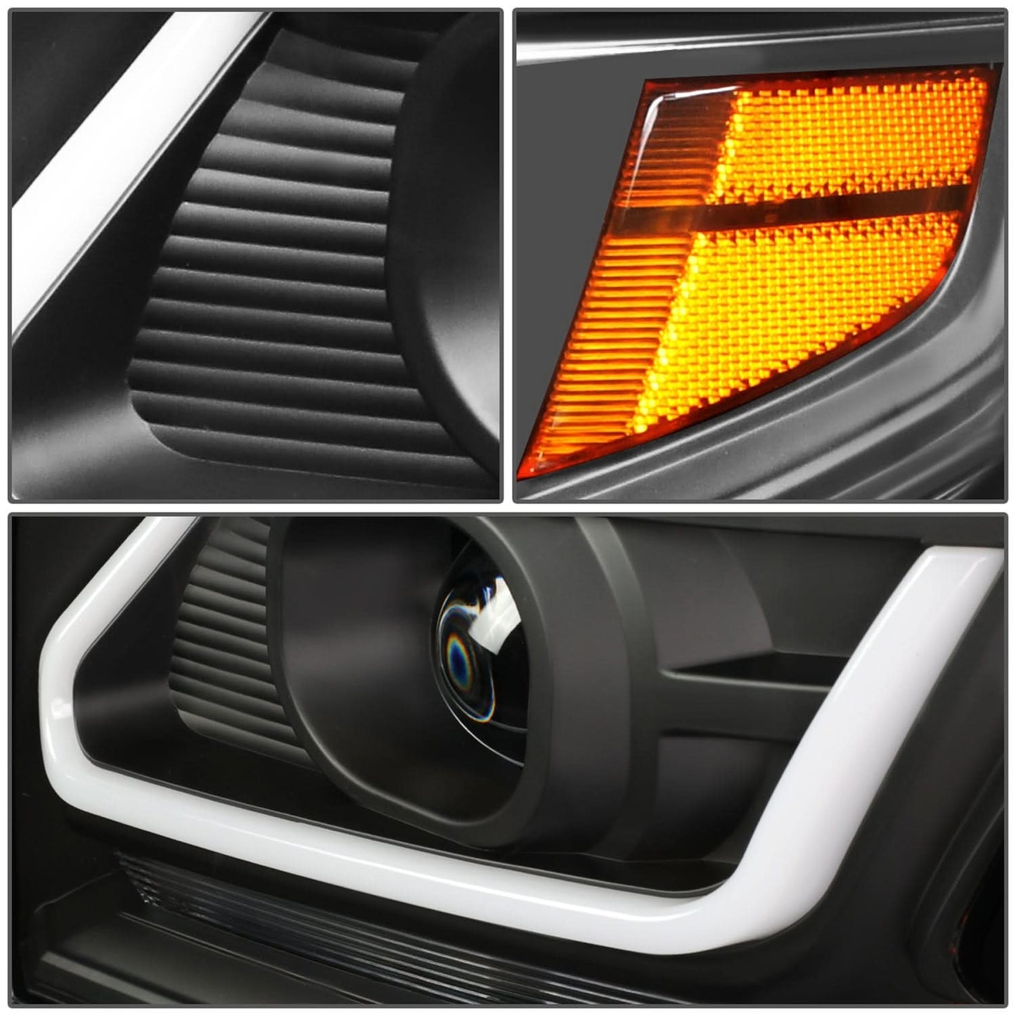 15-18 Chevrolet Suburban/Tahoe 3D LED Projector Headlights Black/Amber