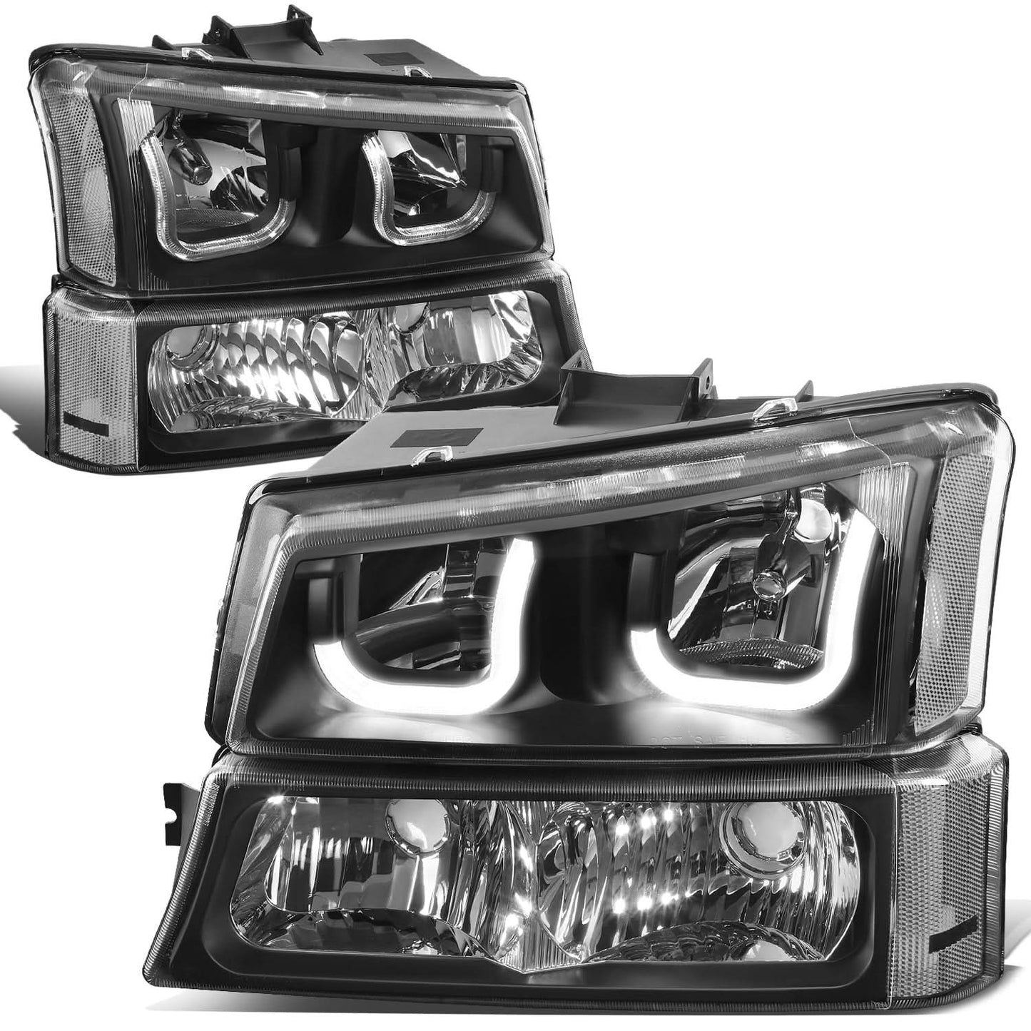 03-07 Chevrolet Silverado J-Halo LED DRL Headlights 4PC Black Clear