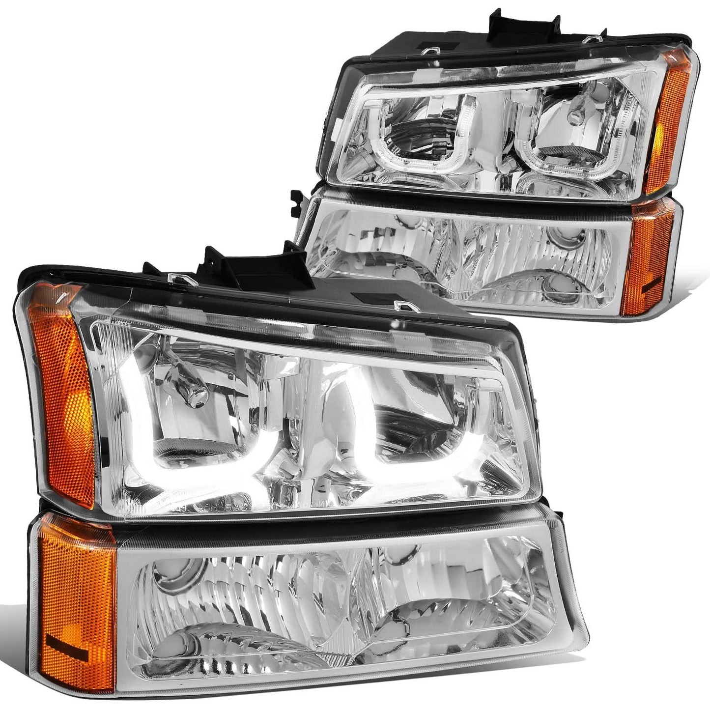 03-07 Chevrolet Silverado / Avalanche J-Halo LED DRL Headlights Chrome