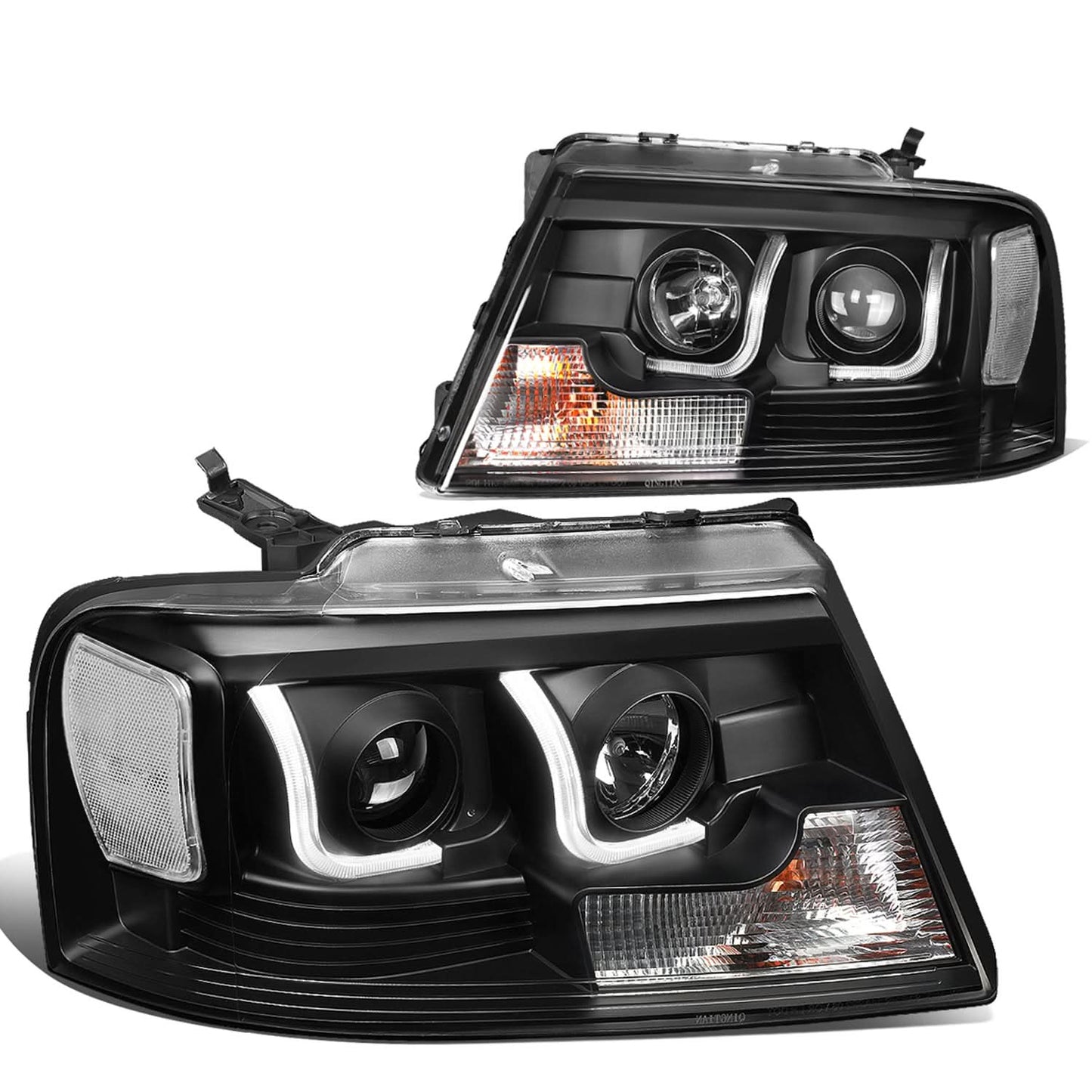 04-08 Ford F-150 3D LED J-Bar Halo Projector Headlights Black Housing