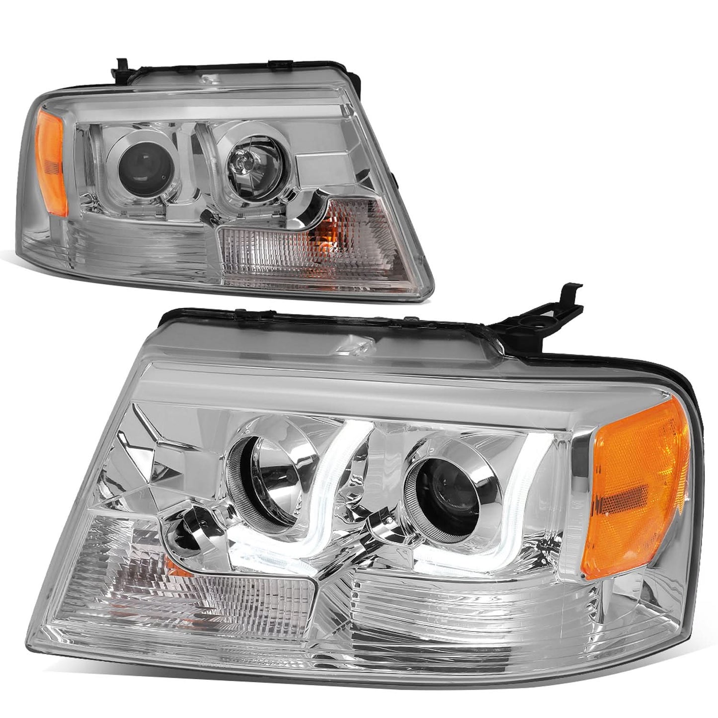 2004-2008 Ford F-150 LED J-Bar Halo Projector Headlights Chrome