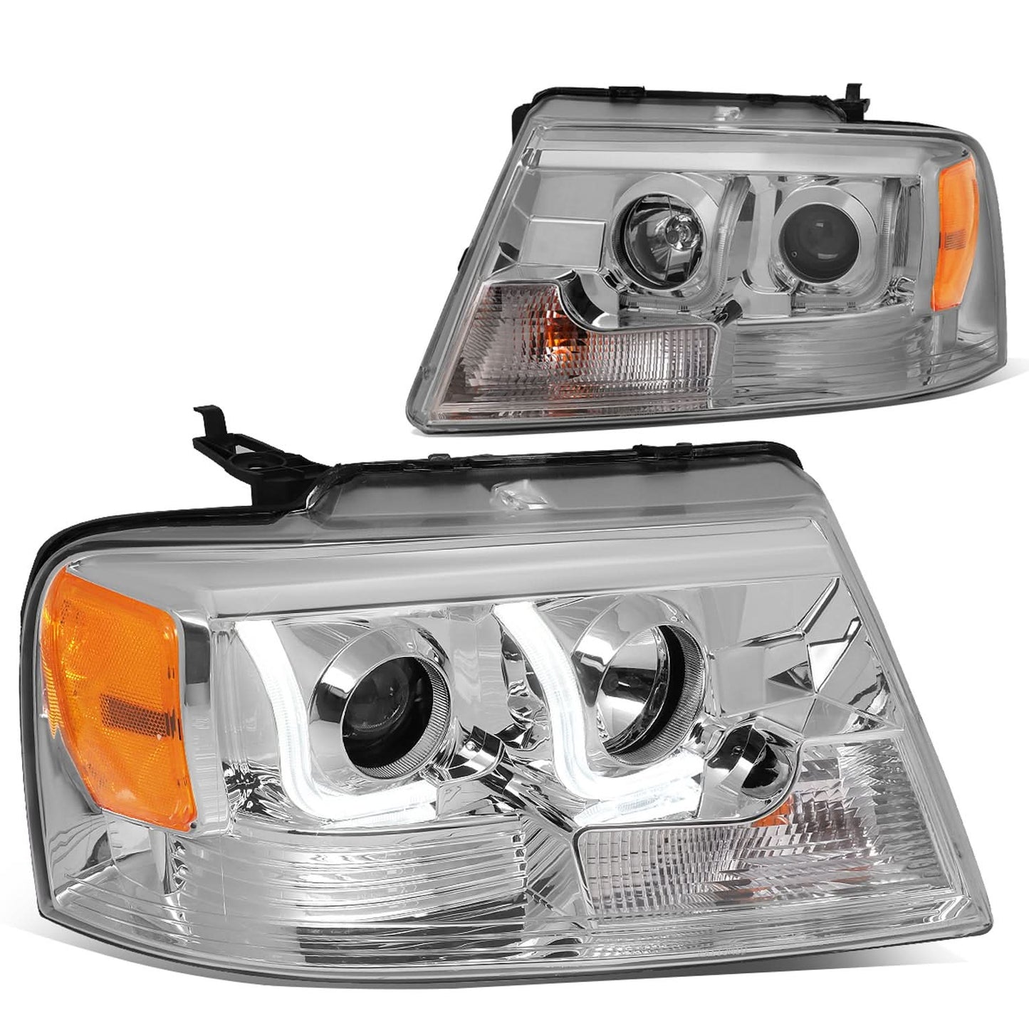 2004-2008 Ford F-150 LED J-Bar Halo Projector Headlights Chrome