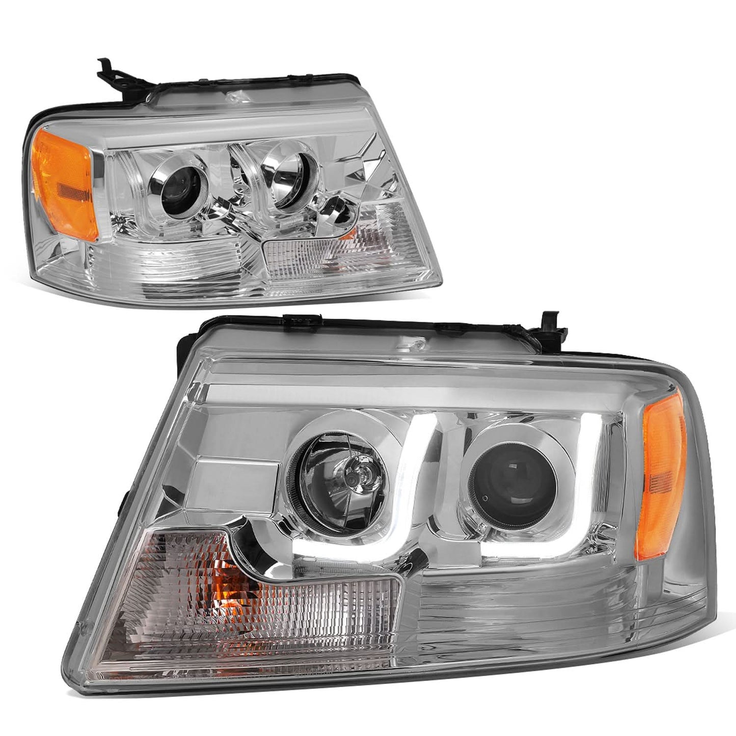 2004-2008 Ford F-150 LED J-Bar Halo Projector Headlights Chrome